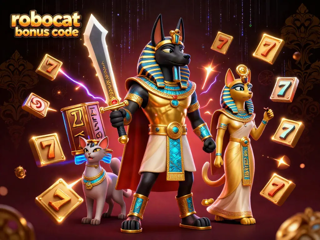 Spin the reels with the Robocat bonus code for exciting slots and jackpots in an illustrated casino adventure.