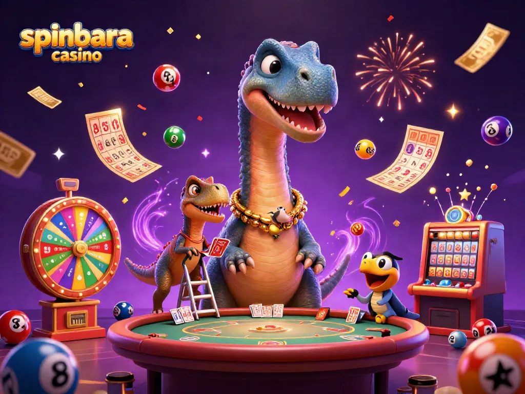 Experience thrilling gameplay at spinbara casino with vibrant characters and casino elements
